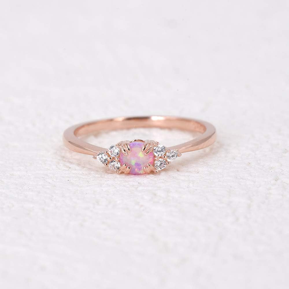 Sterling Silver Halo Opal Stacking Ring Simple Dainty Gold Ring Opal Ring Birthstone Ring 4-10