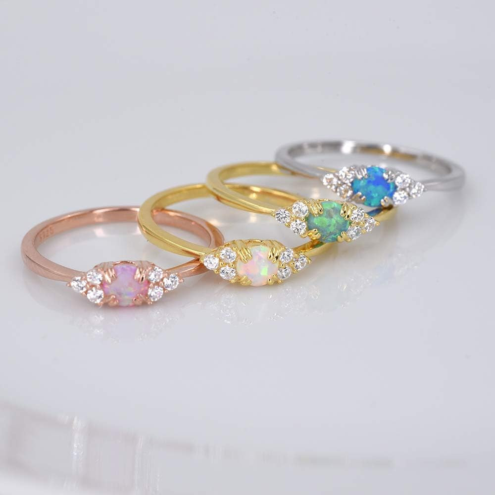 Sterling Silver Halo Opal Stacking Ring Simple Dainty Gold Ring Opal Ring Birthstone Ring 4-10