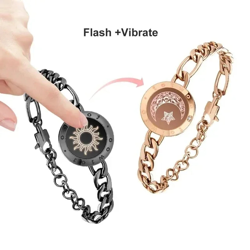 Totwoo Long Distance Touch Light up & Vibrate Bracelets for Couples, Long Distance Relationship Gifts Smart Sun & Moon Love Brac