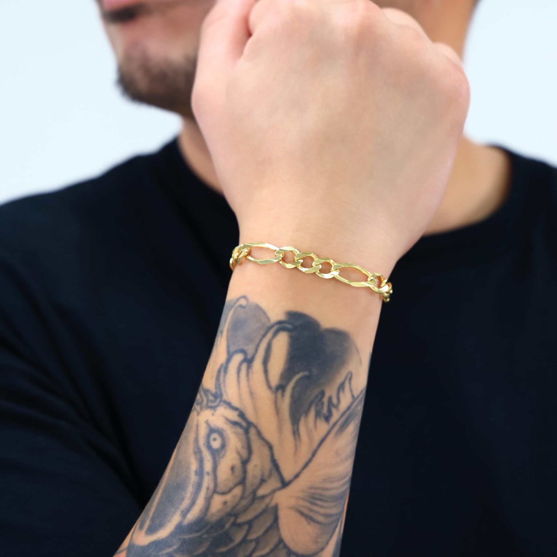 10K Real Yellow Gold Solid Figaro Link 8Mm Thick Chain Bracelet (7"-9") Italian Jewelry for Men