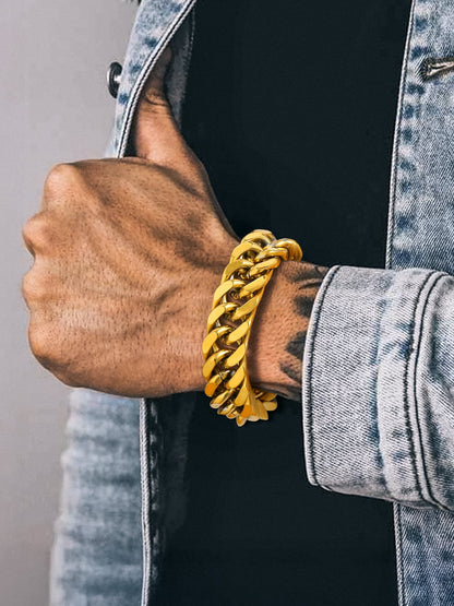 Men Stainless Steel 17Mm Cuban Chain Bracelets Hip Pop Chunky Franco Gold Plated Chain Bracelet 8.3 Inch Chains Jewelry Birthday Teen Graduation Father'S Day Gifts