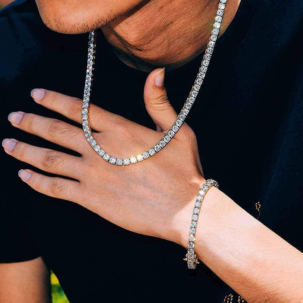 4.0Mm CZ Tennis Necklace, 18K White/Yellow Gold Plated 4.0Mm round Cubic Zirconia Classic Tennis Necklace 16-24 Inches