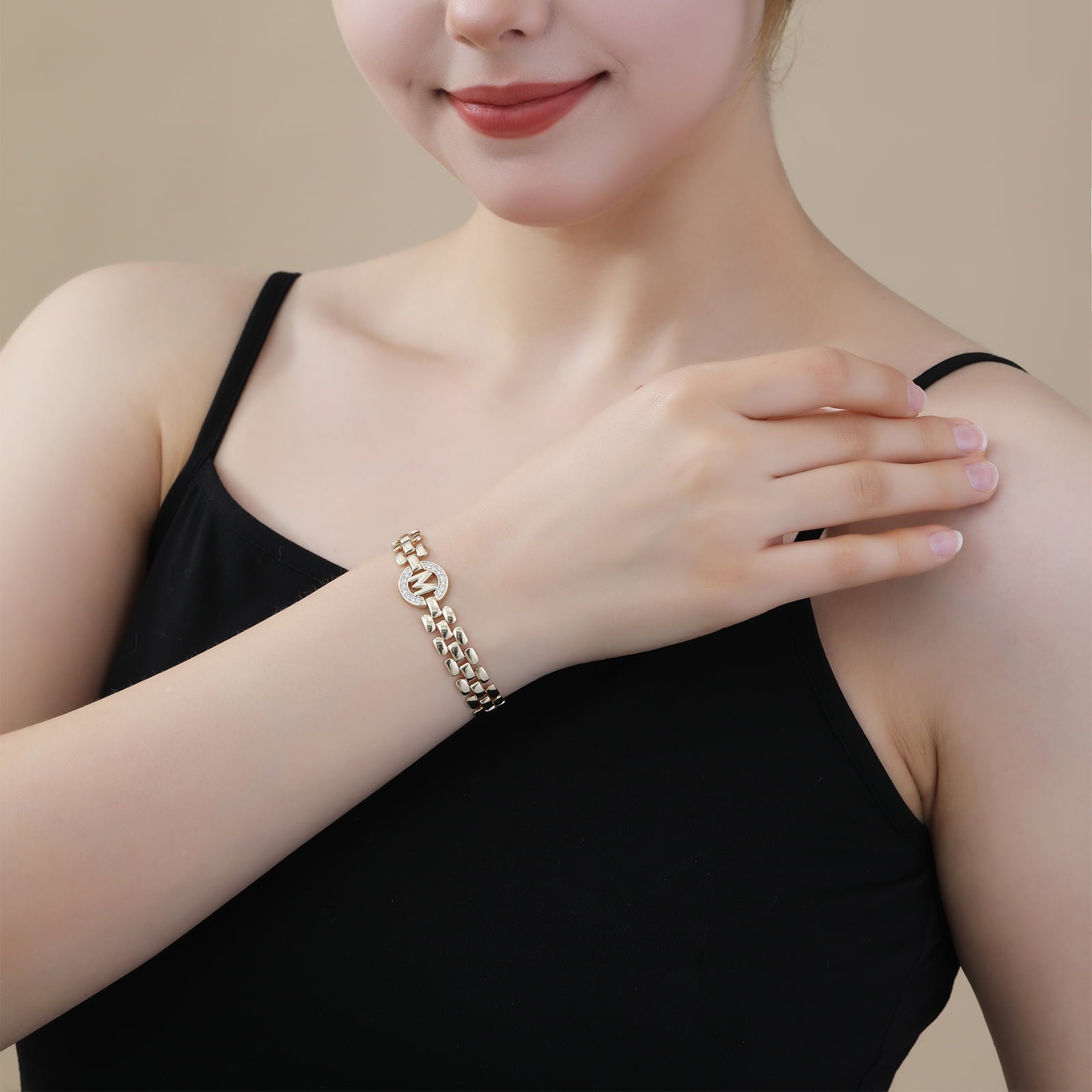 14K Gold Plated Initial Bracelets for Women Mom Wife Mommy Daughter Cubic Zirconia Watch Bangle Wrist Charm Bracelet Alphabet Letter S Chain Bracelet Birthday Mother'S Day Jewelry Gifts for Her