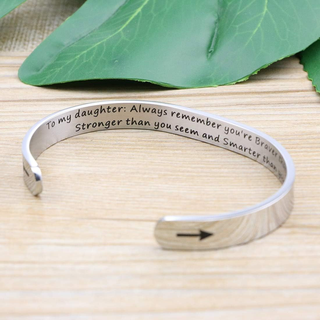 Daughter Mother Bracelets Wide Cuff Bangle Message Engraved Christmas Gifts for Her