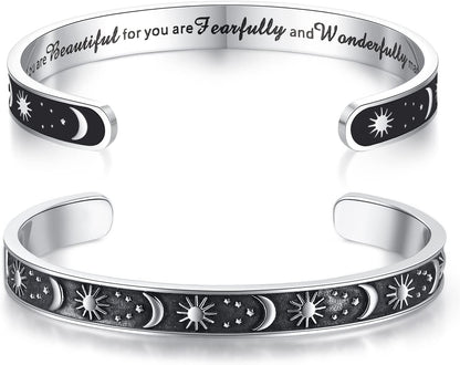 Inspirational Bracelets for Women Teen Girls Personalized Gifts for Daughter Granddaughter Mom Sister Friends Stainless Steel Engraved Cuff Birthday Easter Christmas