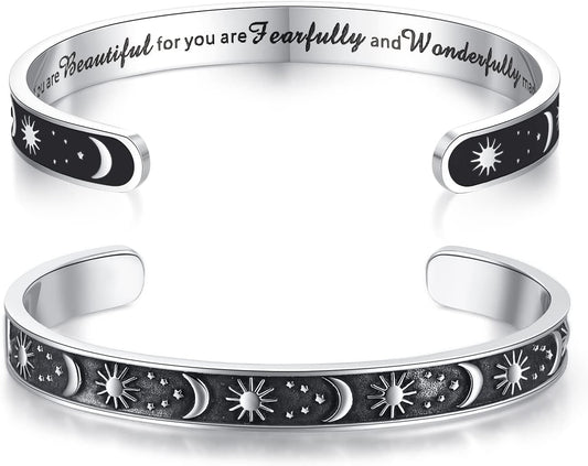 Inspirational Bracelets for Women Teen Girls Personalized Gifts for Daughter Granddaughter Mom Sister Friends Stainless Steel Engraved Cuff Birthday Easter Christmas