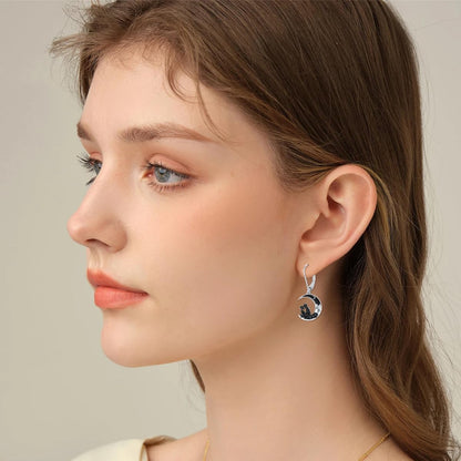 925 Sterling Silver Skeleton Couple Moon Dangle Earrings