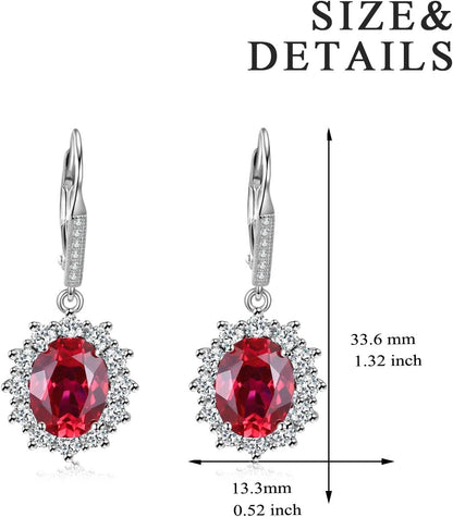 Sterling Silver Created Oval Cut Birthstone Drop Dangle Women Leverback Earrings Gifts for Women Mom