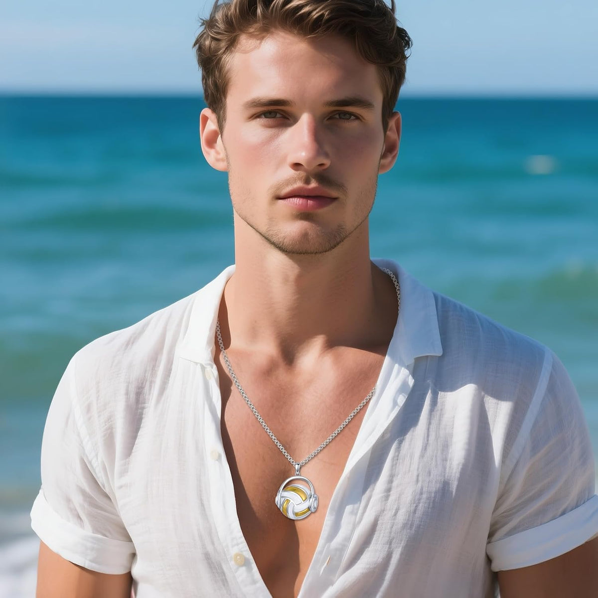 18K Gold-Plated 925 Sterling Silver Volleyball Headphone Pendant Necklace