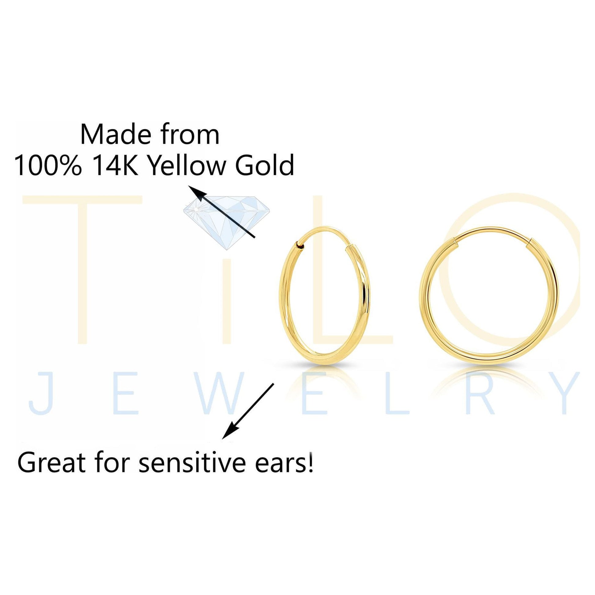 14K Yellow Gold Endless Hoop Earrings, 1Mm Tube (18Mm) Women, Men & Unisex