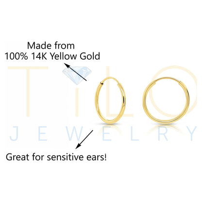 14K Yellow Gold Endless Hoop Earrings, 1Mm Tube (18Mm) Women, Men & Unisex