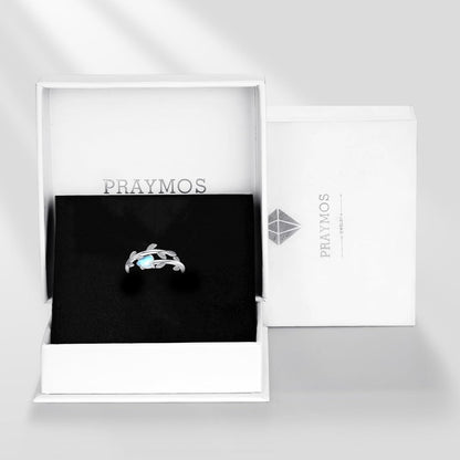 925 Sterling Silver Leaf Ring White Opal Moonstone Rings Adjustable Open Ring for Women with Jewelry Box Size 7-9