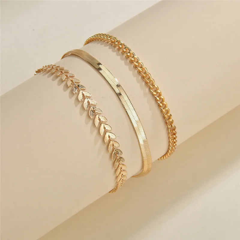 3Pcs/Set Gold Color Simple Chain Anklets for Women Beach Foot Jewelry Leg Chain Ankle Bracelets Women Accessories