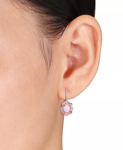 Blue-Hued Opal (1-1/2 Ct. T.W.) and Diamond (1/4 Ct. T.W.) Halo Swirl Earrings in 10K Rose Gold