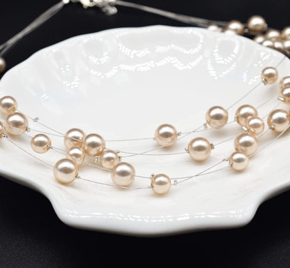 Layered Pearl Necklace Multi-Strand Pearl Choker Necklaces for Women Beaded Jewelry for Wedding Parties