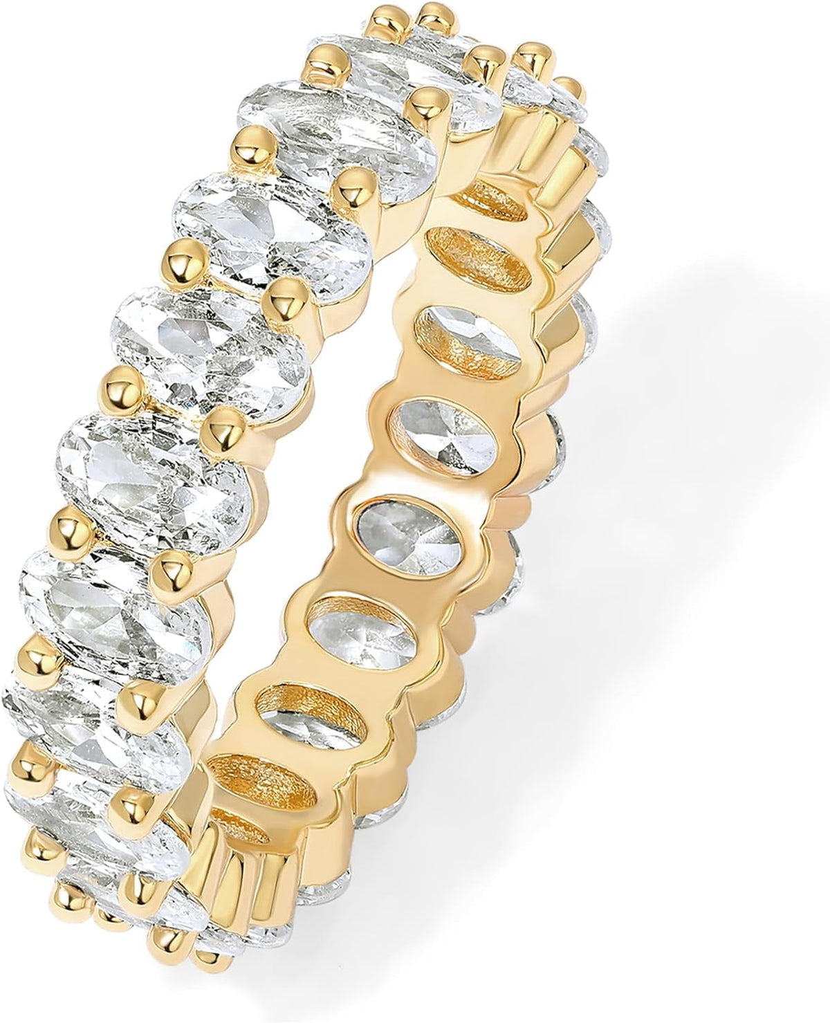 14K Gold Plated Rings Oval Cubic Zirconia Love Ring | Eternity Ring | 5Mm Stackable Rings for Women | Gold Rings for Women