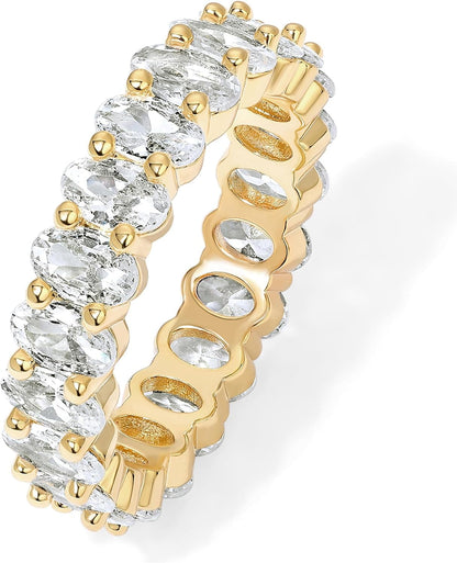 14K Gold Plated Rings Oval Cubic Zirconia Love Ring | Eternity Ring | 5Mm Stackable Rings for Women | Gold Rings for Women