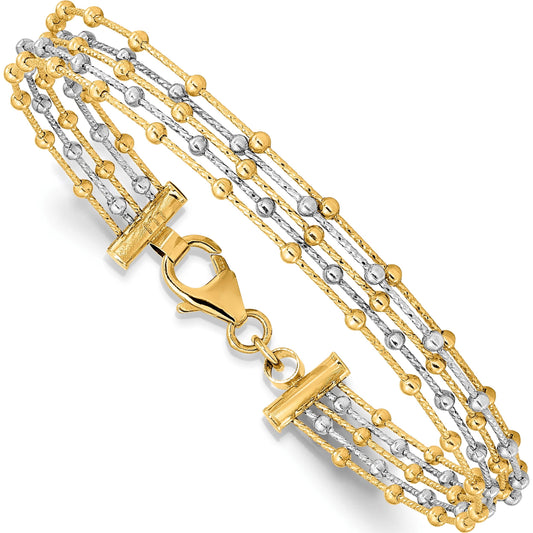 14K Two-Tone Jbsp'S Beaded Multi-Strand Wire Bangle Made in Italy Lf1628