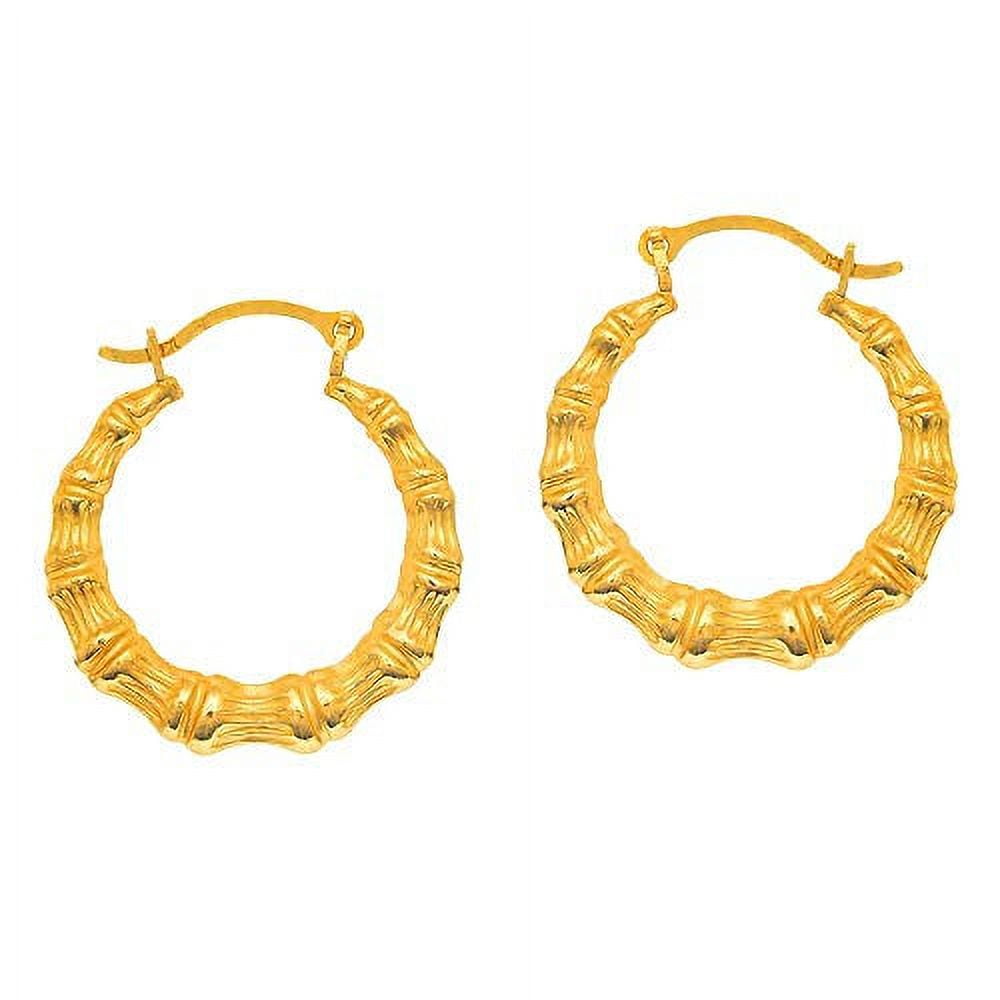 14K Yellow Gold round Bamboo Hoop Earrings - 18Mm