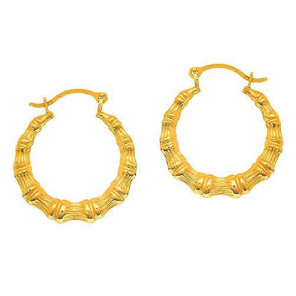 14K Yellow Gold round Bamboo Hoop Earrings - 18Mm
