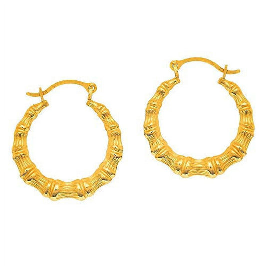 14K Yellow Gold round Bamboo Hoop Earrings - 18Mm