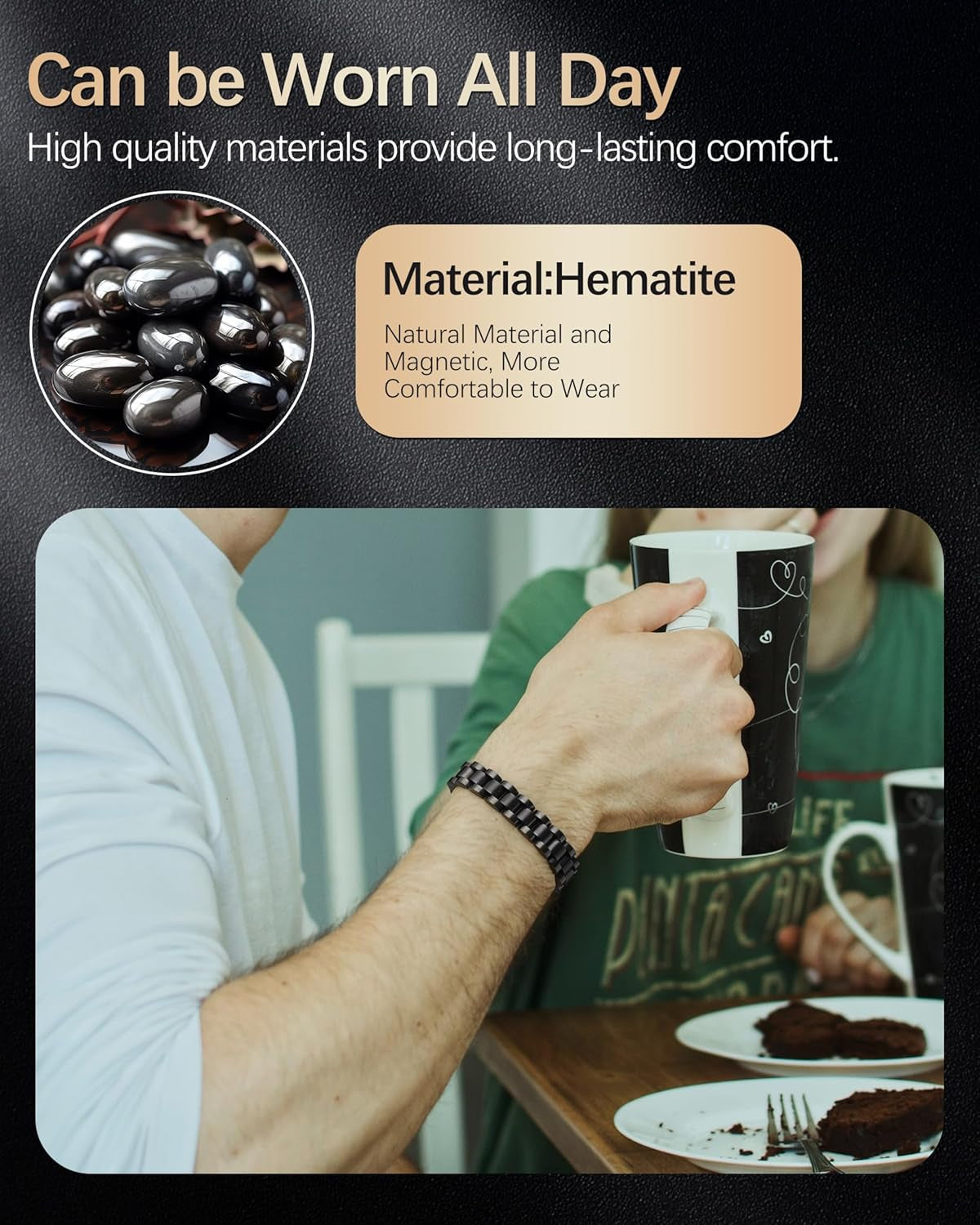 Ultra Strength Magnetic Bracelets for Men - Men'S Hematite Bracelet, Jewellry Gift with Sizing Tool for Perfect Fit