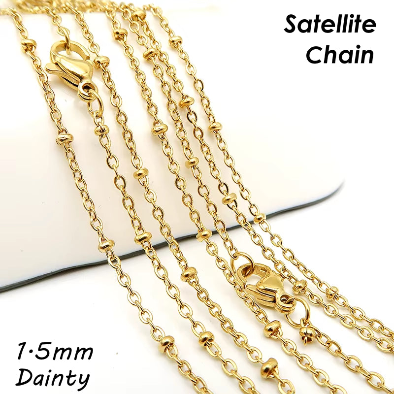 Gold PVD Stainless Steel Satellite Chain Necklace- 18 Inches
