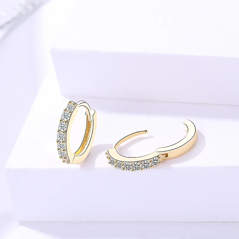 Sterling Silver 18K Gold-Plated CZ Micro Pave Huggie Hoop Earrings