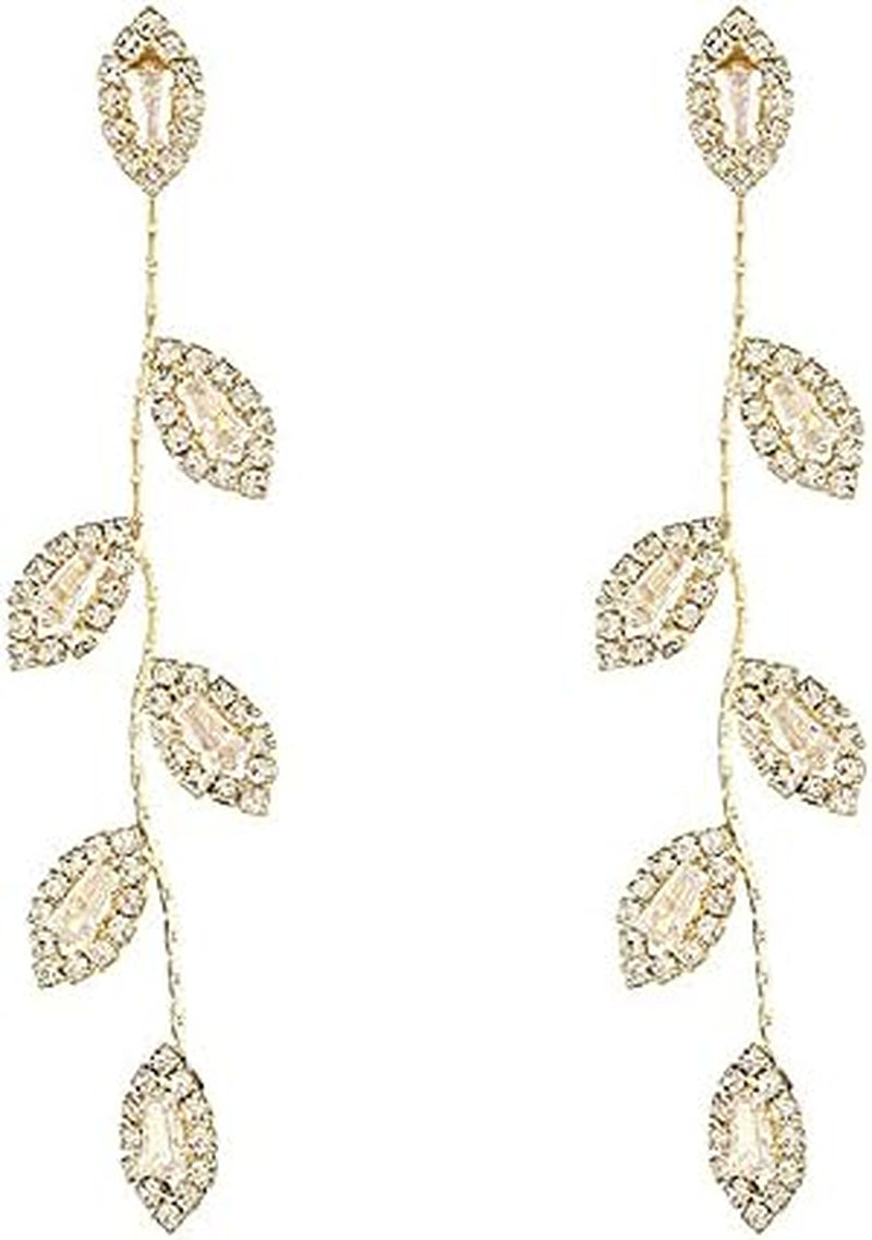 Bridal Earrings for Wedding Rhinestone Dangle Earrings Leaf Earrings Long Earrings Elegant for Women
