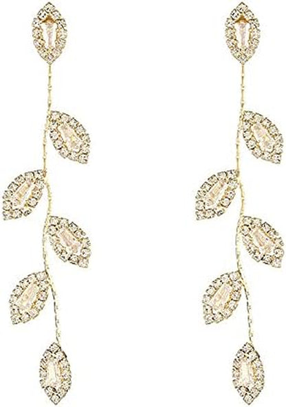 Bridal Earrings for Wedding Rhinestone Dangle Earrings Leaf Earrings Long Earrings Elegant for Women