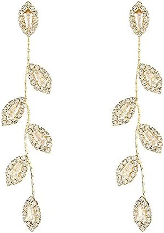 Bridal Earrings for Wedding Rhinestone Dangle Earrings Leaf Earrings Long Earrings Elegant for Women