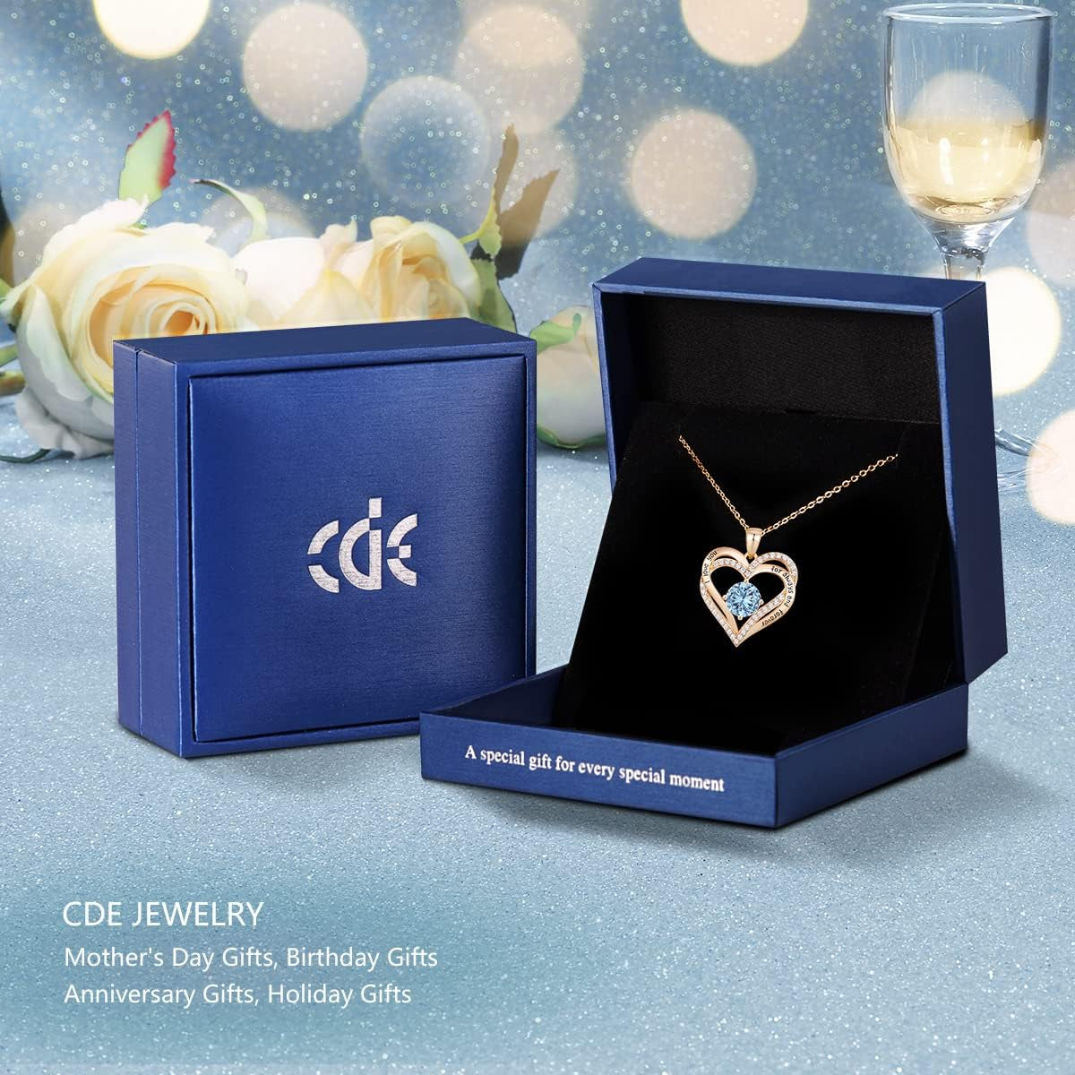 Forever Love Heart Necklaces for Women, Wedding Anniversary, Birthday Mothers Day Gifts for Mom, Mother, Wife, Girlfriend, S925 Silver Jewelry with Birthstone Pendant