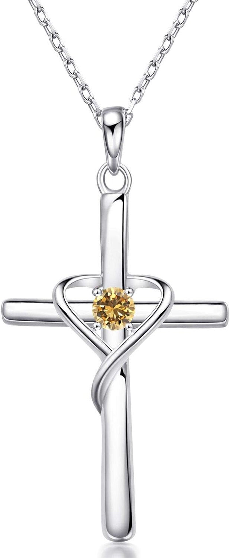 925 Sterling Silver Cross Necklace for Women Men 5A CZ Birthstone Necklaces 14K Gold Plated or Rose Gold Necklace for Easter or Mother'S Day