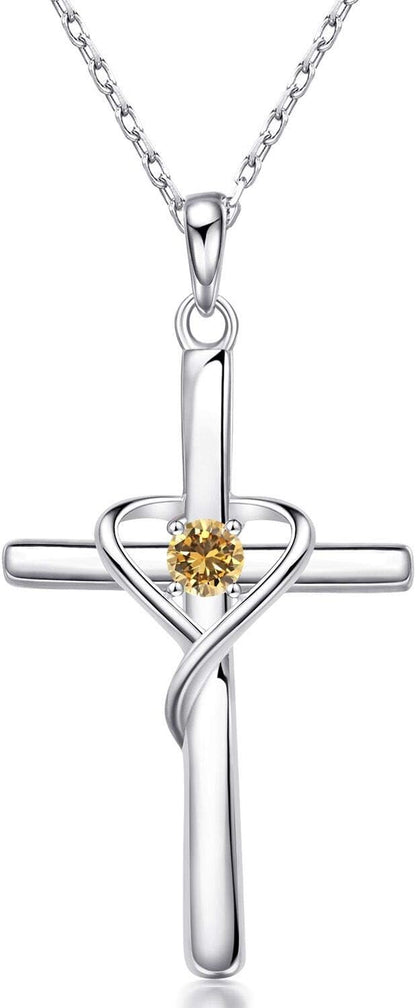 925 Sterling Silver Cross Necklace for Women Men 5A CZ Birthstone Necklaces 14K Gold Plated or Rose Gold Necklace for Easter or Mother'S Day
