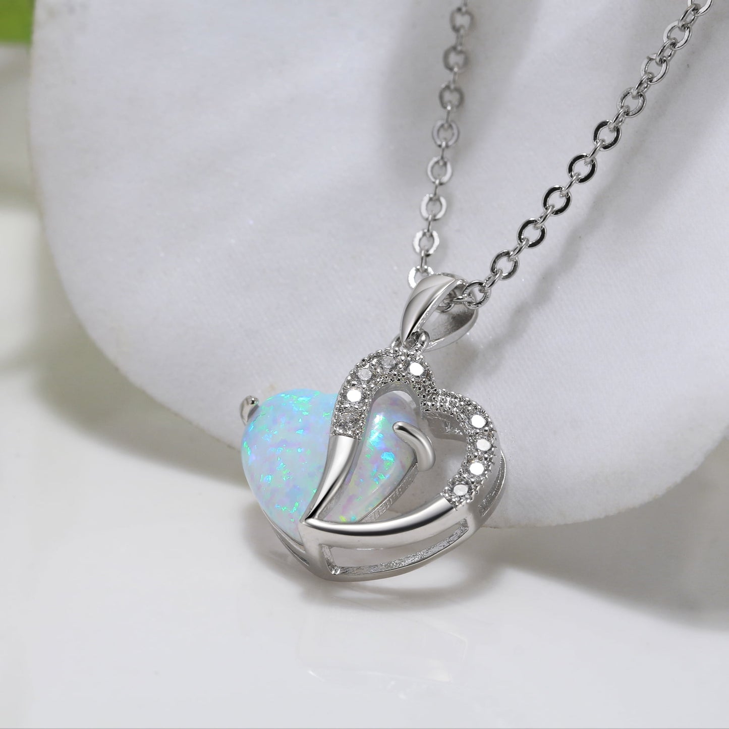 Heart Shape Fire Opal Cz Pendant Chain Necklace for Women