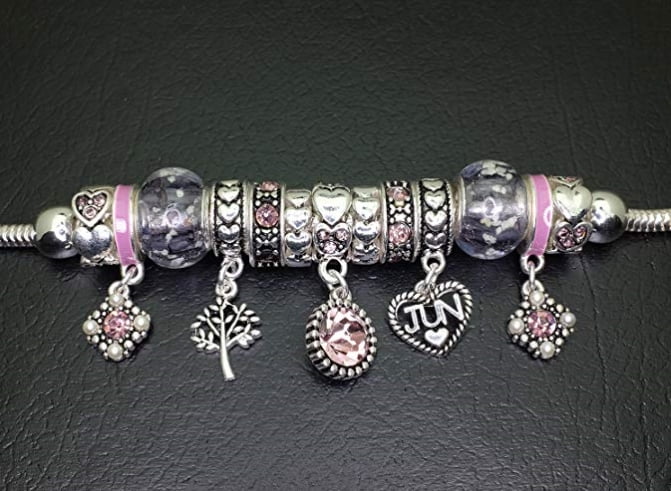 Multi-Color, Birthstone Charm Beads Bracelet, Silvertone