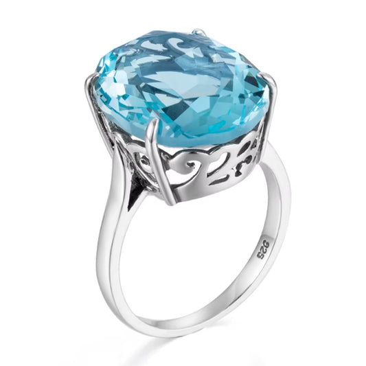 Hot Oval Aquamarine Rings 10Ct Gemstone March Birthstone 925 Sterling Silver Romantic Woman Ring for Wedding Engagement