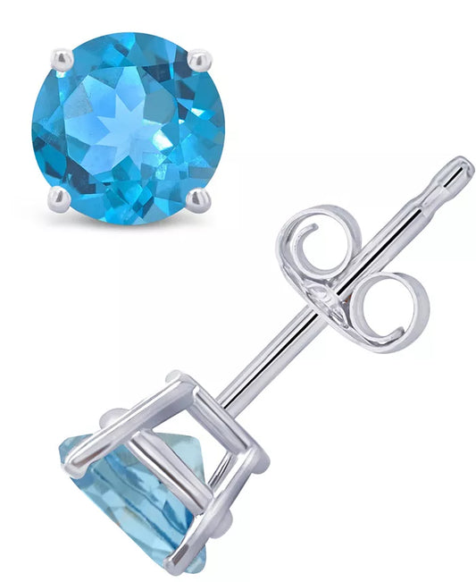 Swiss Blue Topaz (1-1/8 Ct. T.W.) Stud Earrings in 14K White or Yellow Gold