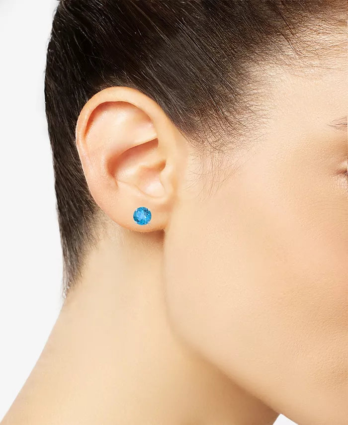 Swiss Blue Topaz (1-1/8 Ct. T.W.) Stud Earrings in 14K White or Yellow Gold