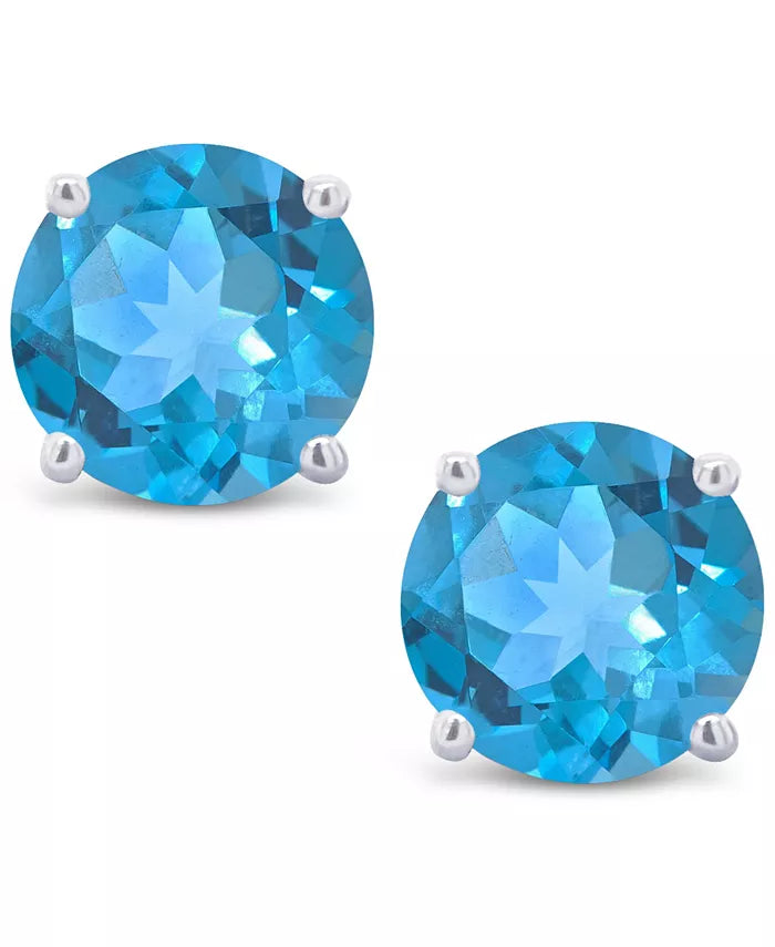 Swiss Blue Topaz (1-1/8 Ct. T.W.) Stud Earrings in 14K White or Yellow Gold