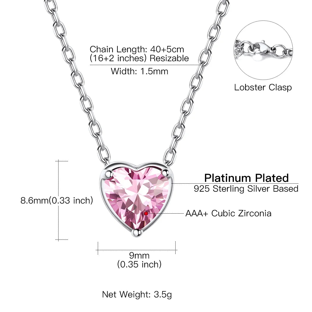 Silver Necklace for Women 925 Sterling Silver Birthstone Love Heart Necklace