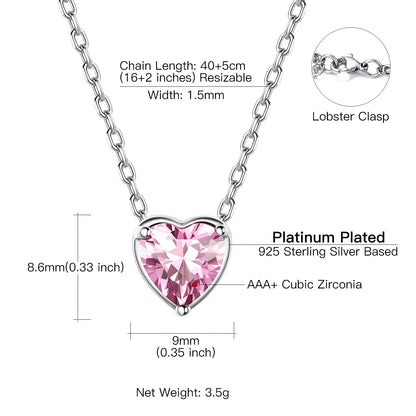 Silver Necklace for Women 925 Sterling Silver Birthstone Love Heart Necklace
