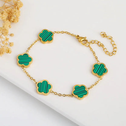 Y2K Plant Clover Flower Charm Stainless Steel Bracelets for Women Five Leaves Bracelet Gold Color Hand Chains Girls Wristband