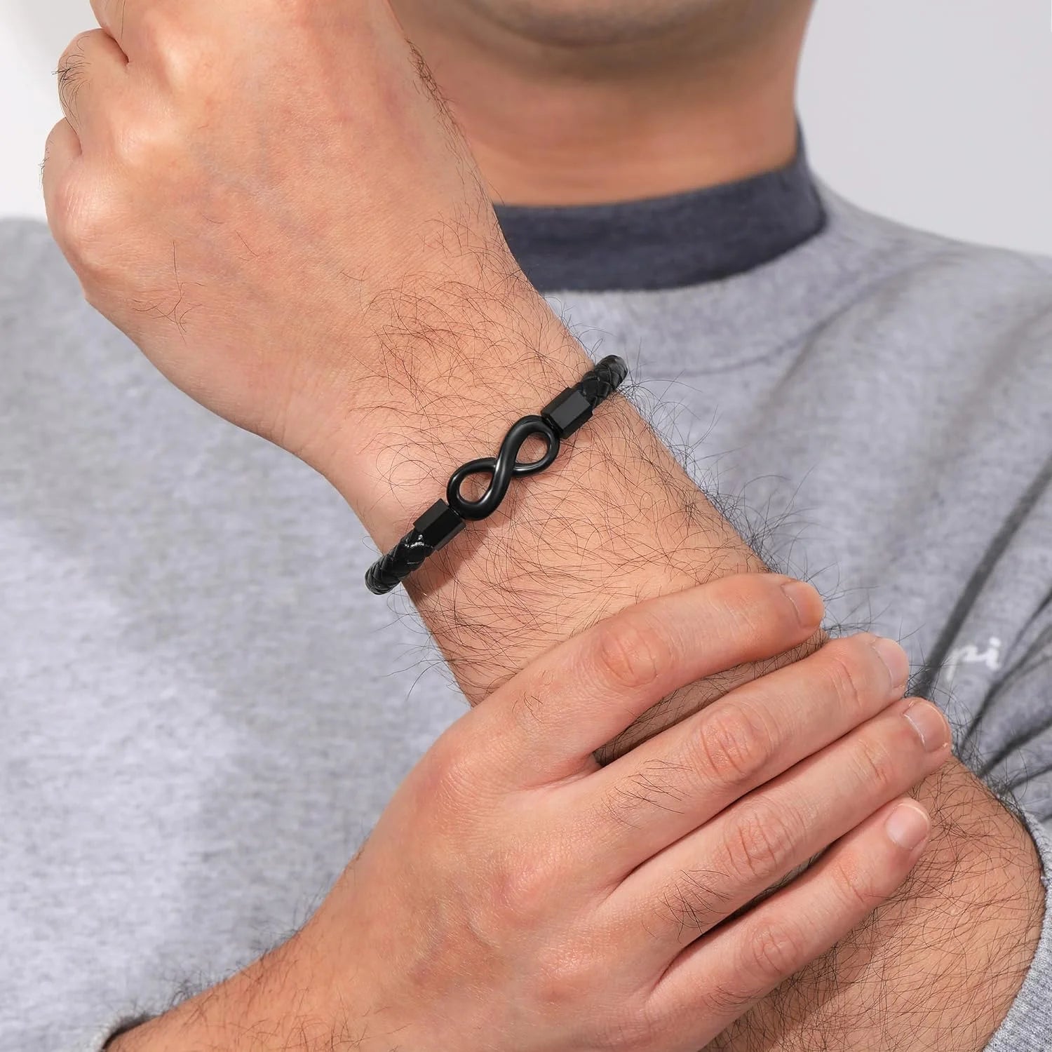 Leather Bracelet for Men Teen Boy Gifts to My Son Bracelet from Mom Fathers Day Bracelet Gifts for Dad Grandpa Love You Forever Engraved Husband Birthday Gift Ideas Infinity Knot Jewelry