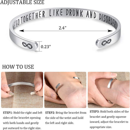 Friendship Bracelets for Women Friend Bracelet for 2 Funny Friends Quote We Go Together like Drunk and Disorderly Cuff Bangle for Birthday Christmas