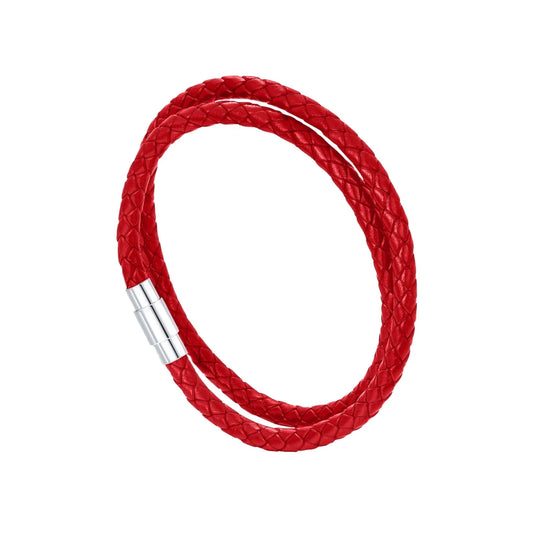 Father'S Day Gifts for Father Italian Leather Bracelet for Men Women Genuine Double Wrap Red Braided Leather Cuff Bangle Bracelets Fathers Day Gifts, 8 Inches