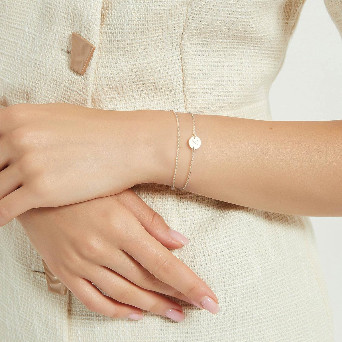 Gold Initial Bracelets for Women - Dainty 14K Gold Plated Layered Beaded Letter Initial Bracelet Personalized 26 Alphabet Disc Monogram Charm Bracelet Jewelry Gifts for Women