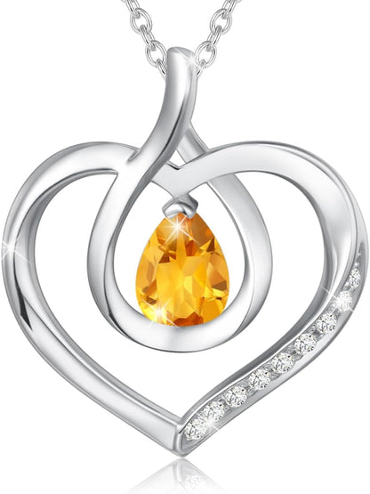 Heart Birthstone Necklace for Women Sterling Silver Genuine or Created Gemstone Forever Love Pendant Necklace Fine Jewelry Anniversary Birthday Gifts for Women Mom Wife