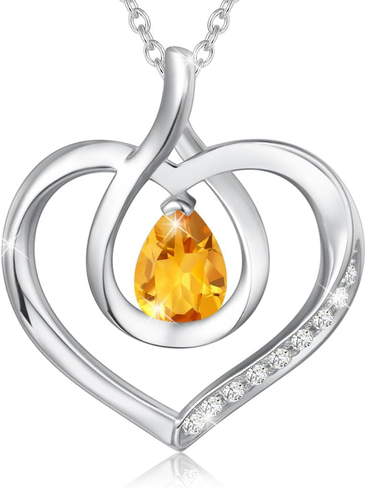 Heart Birthstone Necklace for Women Sterling Silver Genuine or Created Gemstone Forever Love Pendant Necklace Fine Jewelry Anniversary Birthday Gifts for Women Mom Wife