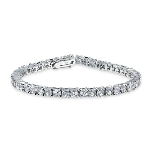 Womens 12CTW Solitaire round CZ Tennis Bracelet Silver Plated